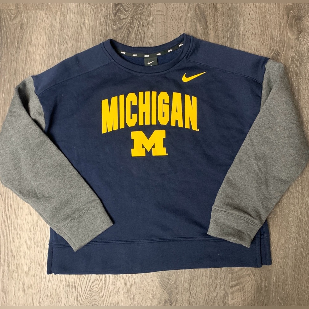 Michigan Wolverines Nike Pullover Sweatshirt Women’s Medium Navy Fleece Campus - Picture 7 of 11